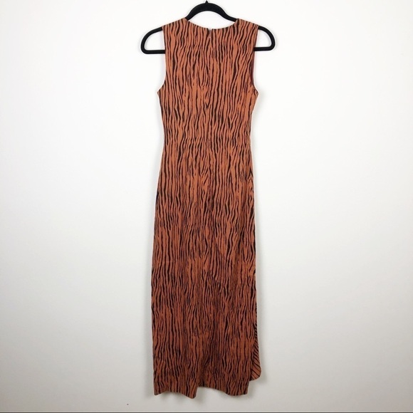 Ronny Kobo Wrap Effect Tiger Print Linen Maxi Dress Casual Cocktail Brown - Picture 3 of 7